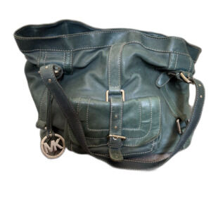 Michael Kors Dark Teal Green Leather‎ Purse Top Handle Saddlebag Buckle Details